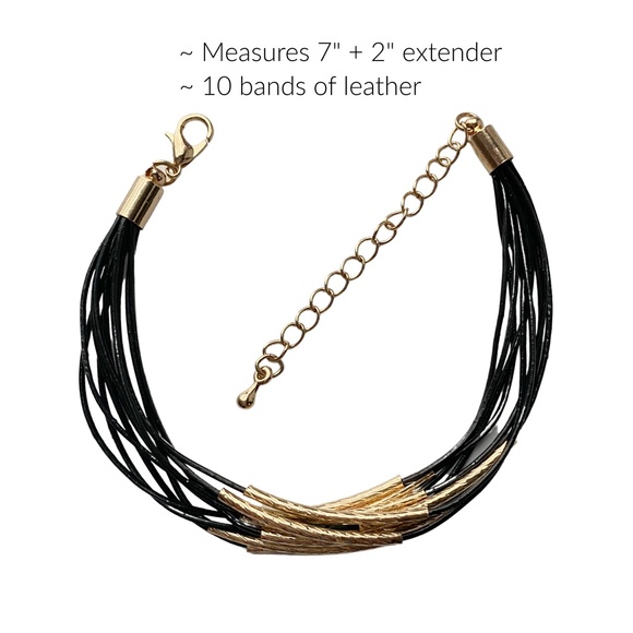 Leather Bracelets with Gold Accents Set of 4 Black Blue Brown Red - Picture 2 of 2